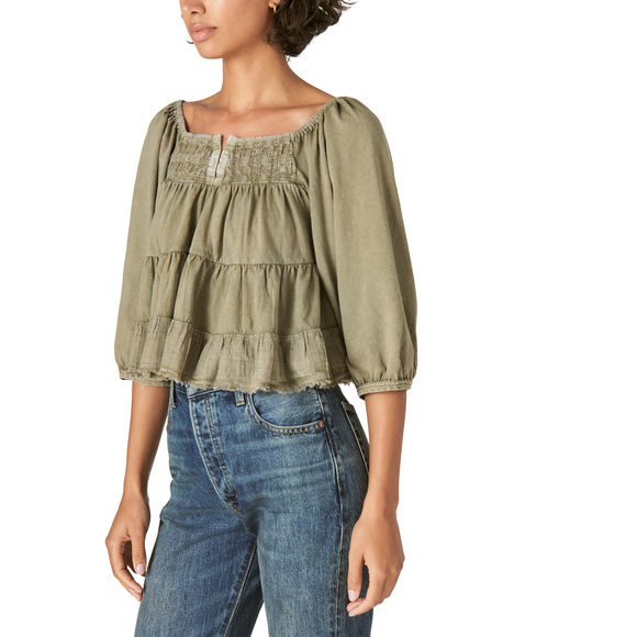 Lucky Brand Textured Long Sleeve Top - Deep Lichen Green - Picture 3 of 3